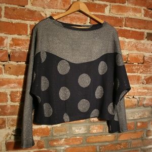 Anthro Postmark Metallic Crop Boxy Polka-Dot Top